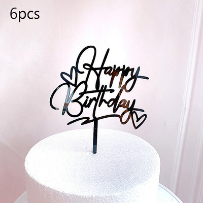 6 vnt Happy Birthday torto dangtelis Rose Gold Akrilinis gimtadienio torto dangtelis, skirtas kūdikių vakarėliui, gimtadienio vakarėlio reikmenys Tortų papuošimams