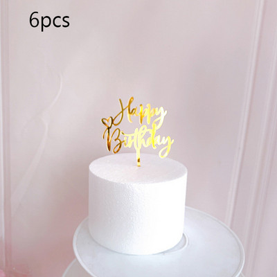 6 vnt Happy Birthday torto dangtelis Rose Gold Akrilinis gimtadienio torto dangtelis, skirtas kūdikių vakarėliui, gimtadienio vakarėlio reikmenys Tortų papuošimams