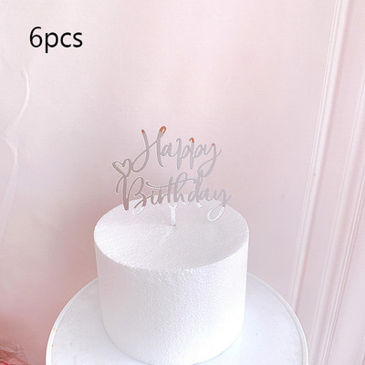 6 vnt Happy Birthday torto dangtelis Rose Gold Akrilinis gimtadienio torto dangtelis, skirtas kūdikių vakarėliui, gimtadienio vakarėlio reikmenys Tortų papuošimams