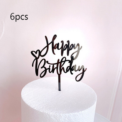6 vnt Happy Birthday torto dangtelis Rose Gold Akrilinis gimtadienio torto dangtelis, skirtas kūdikių vakarėliui, gimtadienio vakarėlio reikmenys Tortų papuošimams