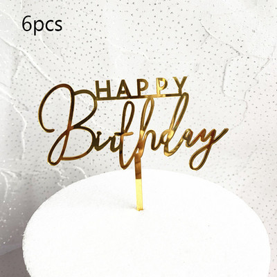 6 vnt Happy Birthday torto dangtelis Rose Gold Akrilinis gimtadienio torto dangtelis, skirtas kūdikių vakarėliui, gimtadienio vakarėlio reikmenys Tortų papuošimams