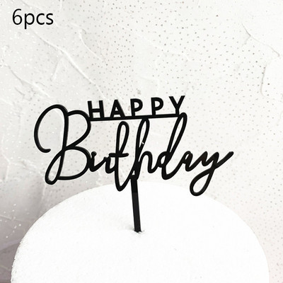 6 vnt Happy Birthday torto dangtelis Rose Gold Akrilinis gimtadienio torto dangtelis, skirtas kūdikių vakarėliui, gimtadienio vakarėlio reikmenys Tortų papuošimams