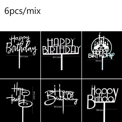 6 vnt Happy Birthday torto dangtelis Rose Gold Akrilinis gimtadienio torto dangtelis, skirtas kūdikių vakarėliui, gimtadienio vakarėlio reikmenys Tortų papuošimams