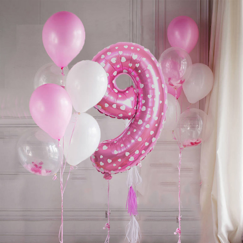 14 ks/sada dievčenských 32-palcových ružových narodeninových balónov s číslom 0-9, dekorácie na narodeninovú párty, detské balóny na výročie, bábätko