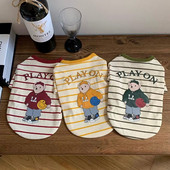 Haine pentru câini cu dungi verzi Vestă de vară pentru animale de companie Jumper de pluș Tricou pentru câini mici Bomei Desene animat Haine cu două picioare XS-XL