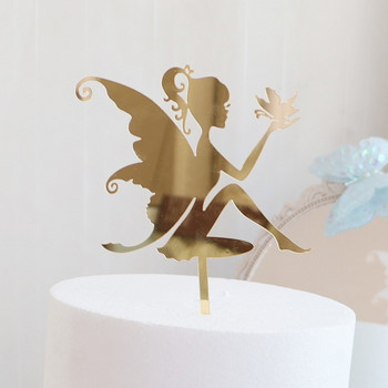 INS New Fairy Girls Happy Birthday Cake Topper Χρυσό ακρυλικό γωνιακό κάλυμμα κέικ για κοριτσάκια Διακοσμήσεις τούρτας γενεθλίων