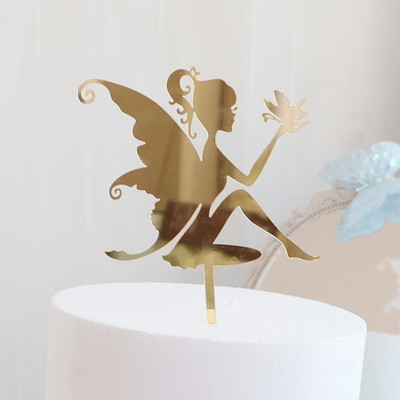 INS New Fairy Girls Happy Birthday Cake Topper Auriu Acrilic Angle Cake Topper pentru Bebeluși Fete Decoratiuni pentru Tort pentru petrecerea de aniversare