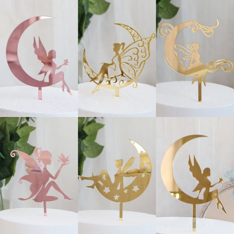 INS New Fairy Girls daudz laimes dzimšanas dienas kūkas virsma Zelta akrila leņķa kūkas virsma zīdaiņu dzimšanas dienas kūkas dekorēšanai