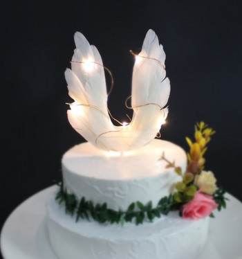Angel Wings Честит рожден ден Cake Topper Парти консумативи Детска красива торта Направи си сам декорация Аксесоари Cupcake Baby Shower