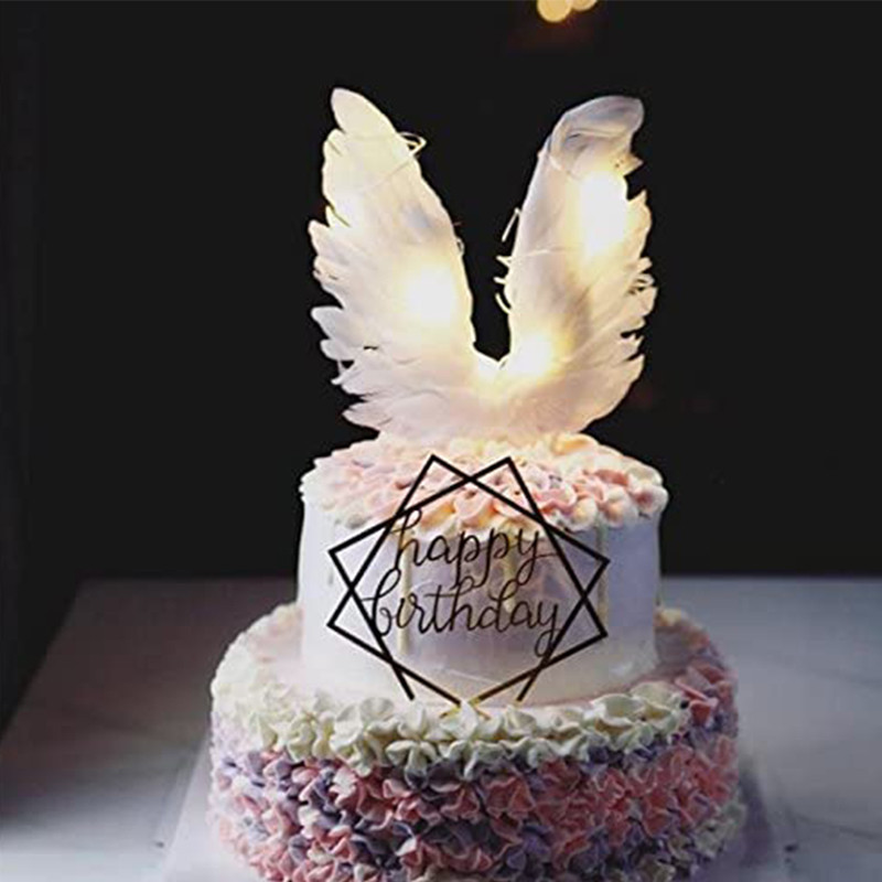 Angel Wings Palju õnne sünnipäevaks Cake Topper peotarbed lastele ilus kook DIY kaunistus Aksessuaarid cupcake baby shower