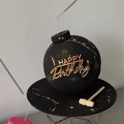 Noul Topper pentru tort La mulți ani, acrilic auriu, fără băț, Topper pentru tort pentru ziua de naștere a bebelușului, pentru decorațiuni pentru tort