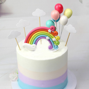Unicorn Girls Cake Topper Kids 1st Birthday Decor Cloud Rainbow Balloon Cupcake Toppers Baby Shower Декорация на торта за кръщене