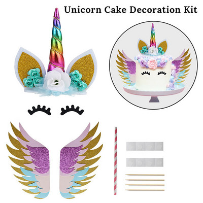 Decor pentru tort pentru fete cu unicorn, decorațiuni pentru prima zi de naștere pentru copii, pentru decorarea torturilor pentru botez, cu balon curcubeu, pentru cupcake