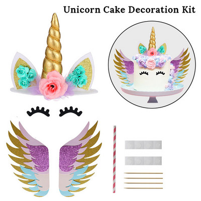 Decor pentru tort pentru fete cu unicorn, decorațiuni pentru prima zi de naștere pentru copii, pentru decorarea torturilor pentru botez, cu balon curcubeu, pentru cupcake