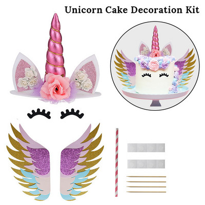 Decor pentru tort pentru fete cu unicorn, decorațiuni pentru prima zi de naștere pentru copii, pentru decorarea torturilor pentru botez, cu balon curcubeu, pentru cupcake