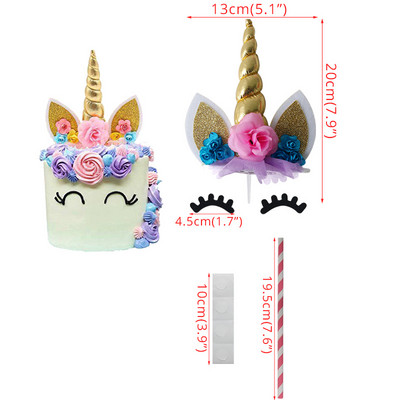 Decor pentru tort pentru fete cu unicorn, decorațiuni pentru prima zi de naștere pentru copii, pentru decorarea torturilor pentru botez, cu balon curcubeu, pentru cupcake