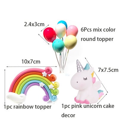Decor pentru tort pentru fete cu unicorn, decorațiuni pentru prima zi de naștere pentru copii, pentru decorarea torturilor pentru botez, cu balon curcubeu, pentru cupcake