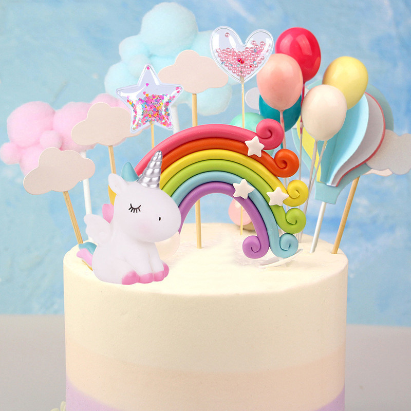 Decor pentru tort pentru fete cu unicorn, decorațiuni pentru prima zi de naștere pentru copii, pentru decorarea torturilor pentru botez, cu balon curcubeu, pentru cupcake