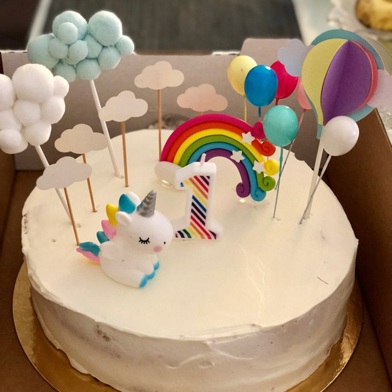 Decor pentru tort pentru fete cu unicorn, decorațiuni pentru prima zi de naștere pentru copii, pentru decorarea torturilor pentru botez, cu balon curcubeu, pentru cupcake