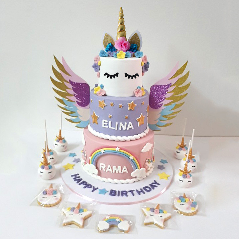 Decor pentru tort pentru fete cu unicorn, decorațiuni pentru prima zi de naștere pentru copii, pentru decorarea torturilor pentru botez, cu balon curcubeu, pentru cupcake