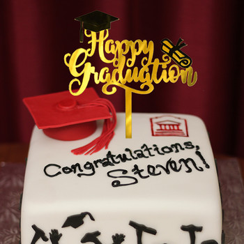 3 бр. Congrats Cake Topper Честито дипломиране Златни черни акрилни топери за торта Клас 2022 колеж празненство Декорации за парти 7