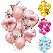 14 buc/set 12 inch confetti din latex metalic 18 inch stea inimă balon din folie de aluminiu în formă de inimă pentru petrecere de aniversare minge de decorare a nunții