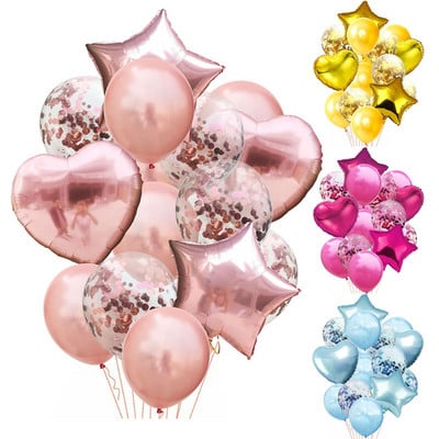 14 buc/set 12 inch confetti din latex metalic 18 inch stea inimă balon din folie de aluminiu în formă de inimă pentru petrecere de aniversare minge de decorare a nunții