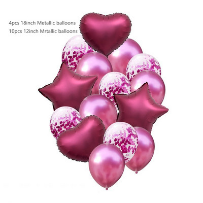 14 buc/set 12 inch confetti din latex metalic 18 inch stea inimă balon din folie de aluminiu în formă de inimă pentru petrecere de aniversare minge de decorare a nunții