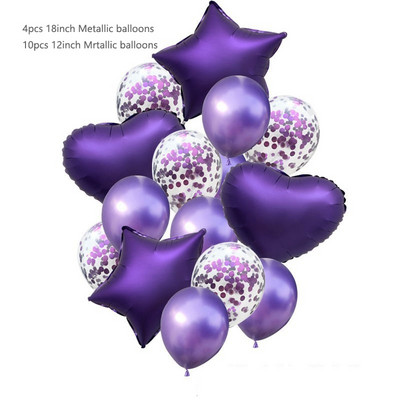 14 buc/set 12 inch confetti din latex metalic 18 inch stea inimă balon din folie de aluminiu în formă de inimă pentru petrecere de aniversare minge de decorare a nunții
