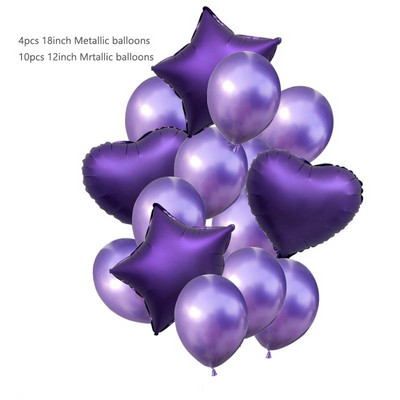 14 buc/set 12 inch confetti din latex metalic 18 inch stea inimă balon din folie de aluminiu în formă de inimă pentru petrecere de aniversare minge de decorare a nunții