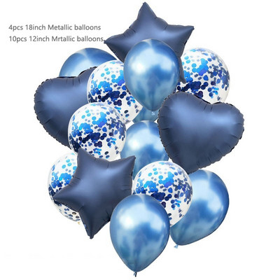 14 buc/set 12 inch confetti din latex metalic 18 inch stea inimă balon din folie de aluminiu în formă de inimă pentru petrecere de aniversare minge de decorare a nunții