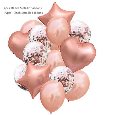 14 buc/set 12 inch confetti din latex metalic 18 inch stea inimă balon din folie de aluminiu în formă de inimă pentru petrecere de aniversare minge de decorare a nunții