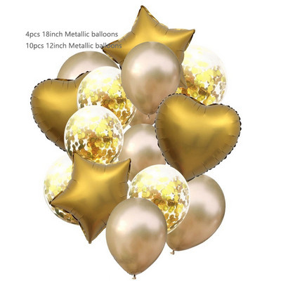 14 buc/set 12 inch confetti din latex metalic 18 inch stea inimă balon din folie de aluminiu în formă de inimă pentru petrecere de aniversare minge de decorare a nunții