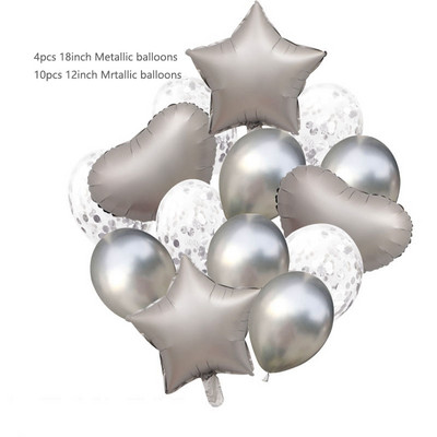 14 buc/set 12 inch confetti din latex metalic 18 inch stea inimă balon din folie de aluminiu în formă de inimă pentru petrecere de aniversare minge de decorare a nunții