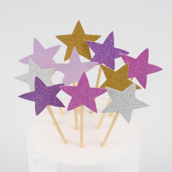 10 бр. Мини сърце със звезда Cupcake Toppers Birthday Cake Topper Decorating Picks Детски сватбени партита Декорации Сувенири за Baby Shower