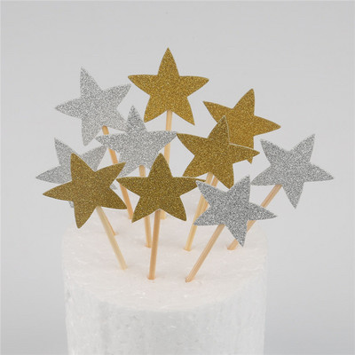 10 buc Mini Heart Star Cupcake Toppers pentru tort de aniversare, alegeri de decorare pentru copii, decorațiuni pentru petreceri de nuntă, favoruri pentru baby shower
