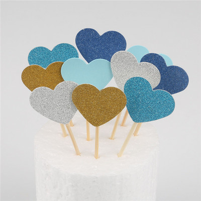 10 buc Mini Heart Star Cupcake Toppers pentru tort de aniversare, alegeri de decorare pentru copii, decorațiuni pentru petreceri de nuntă, favoruri pentru baby shower
