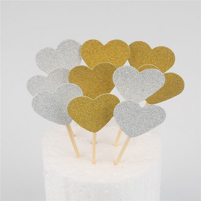 10 buc Mini Heart Star Cupcake Toppers pentru tort de aniversare, alegeri de decorare pentru copii, decorațiuni pentru petreceri de nuntă, favoruri pentru baby shower