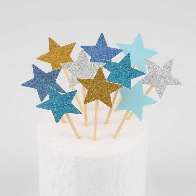 10 buc Mini Heart Star Cupcake Toppers pentru tort de aniversare, alegeri de decorare pentru copii, decorațiuni pentru petreceri de nuntă, favoruri pentru baby shower