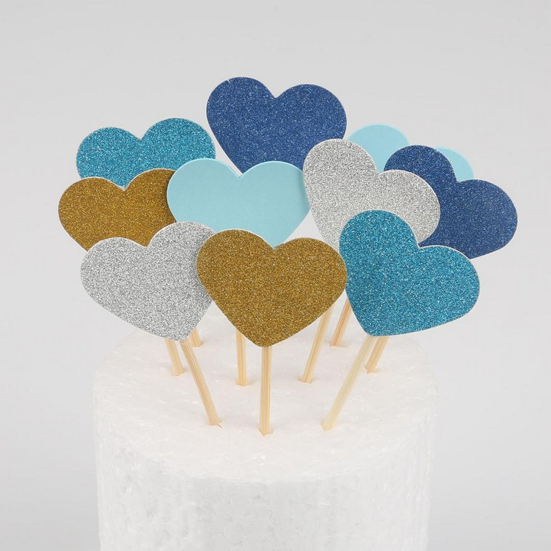10 buc Mini Heart Star Cupcake Toppers pentru tort de aniversare, alegeri de decorare pentru copii, decorațiuni pentru petreceri de nuntă, favoruri pentru baby shower