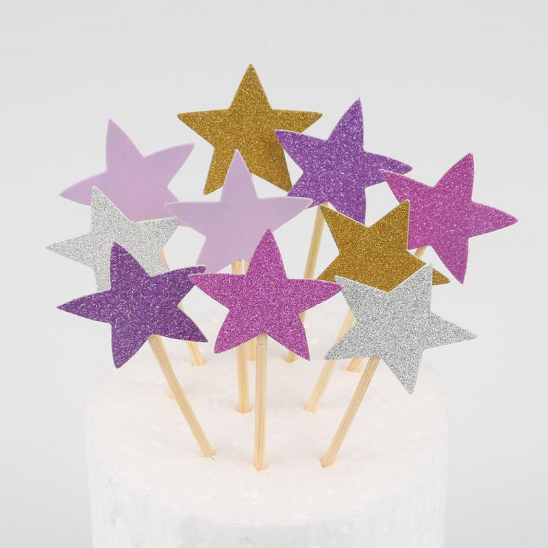 10 buc Mini Heart Star Cupcake Toppers pentru tort de aniversare, alegeri de decorare pentru copii, decorațiuni pentru petreceri de nuntă, favoruri pentru baby shower