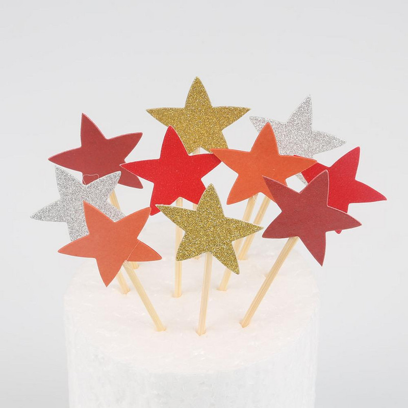 10 buc Mini Heart Star Cupcake Toppers pentru tort de aniversare, alegeri de decorare pentru copii, decorațiuni pentru petreceri de nuntă, favoruri pentru baby shower
