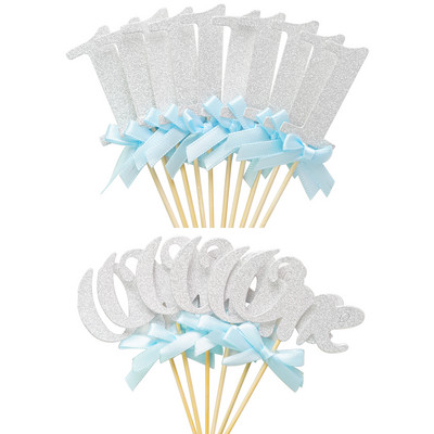 16 gab. Sudrabzils, 1, viena papīra kūka, kūkas pildījumi, pirmās zēna un meitenes dzimšanas dienas svinību dekorācijas Mani viena gada piederumi