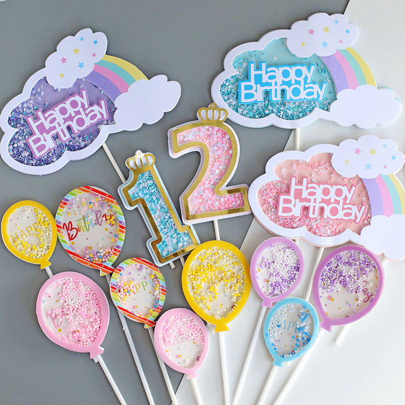 Zila rozā 1 2 3 4 kūkas virsma mirdzoša varavīksnes kūciņu pildītāja Daudz laimes dzimšanas dienā Baby Shower Party Desertu galds Mājas dekorēšana