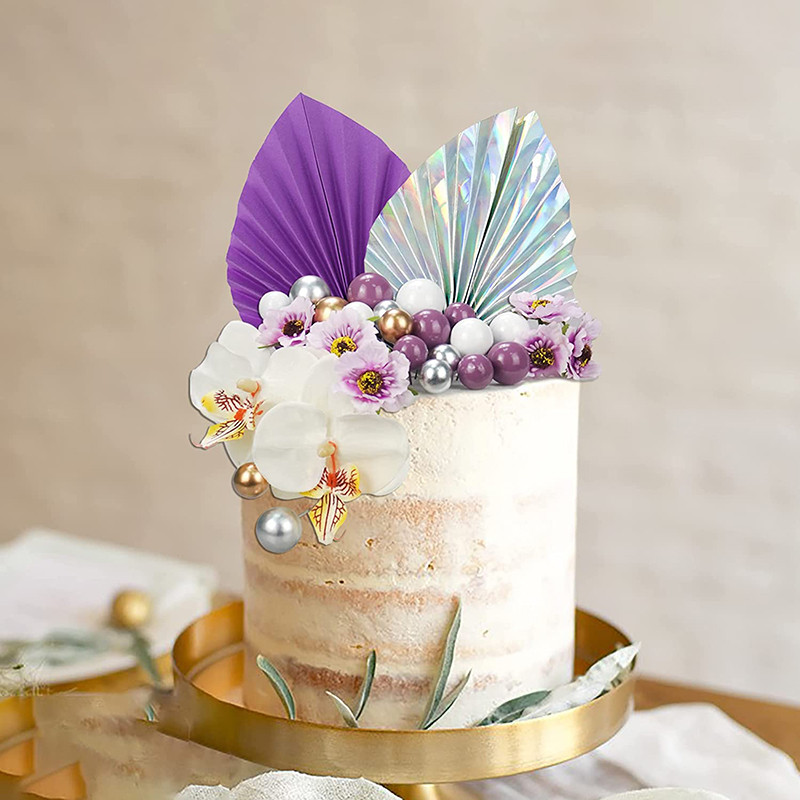 2 bucăți de hârtie pentru evantai pentru tort, frunze de palmier, pentru decorațiuni pentru petreceri de nuntă, decorațiuni pentru cupcake pentru baby shower