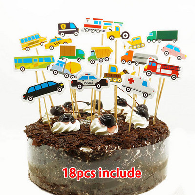 24 de bucăți pentru vehicule de construcții Cupcake Topper pentru băieți, decorațiuni pentru petrecerea de aniversare, camion de inginerie, aprovizionare pentru decorarea torturilor, pentru Baby Shower