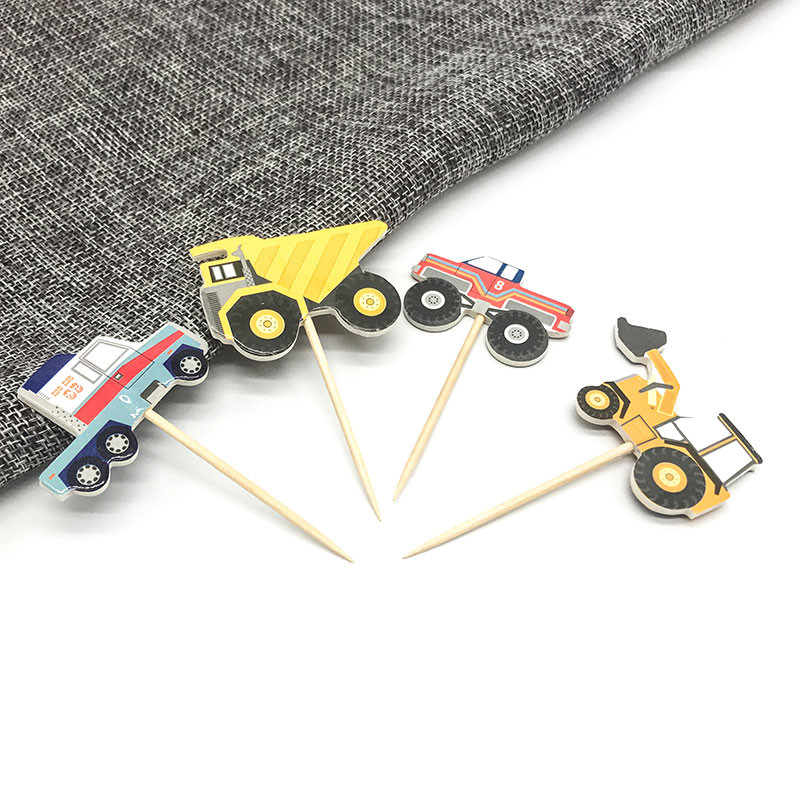 24 de bucăți pentru vehicule de construcții Cupcake Topper pentru băieți, decorațiuni pentru petrecerea de aniversare, camion de inginerie, aprovizionare pentru decorarea torturilor, pentru Baby Shower