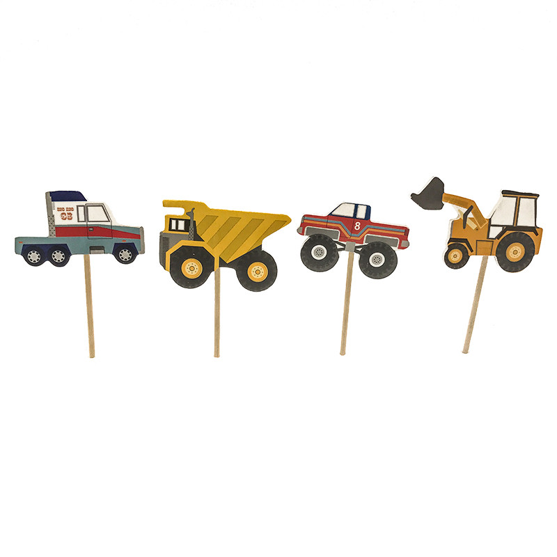 24 de bucăți pentru vehicule de construcții Cupcake Topper pentru băieți, decorațiuni pentru petrecerea de aniversare, camion de inginerie, aprovizionare pentru decorarea torturilor, pentru Baby Shower