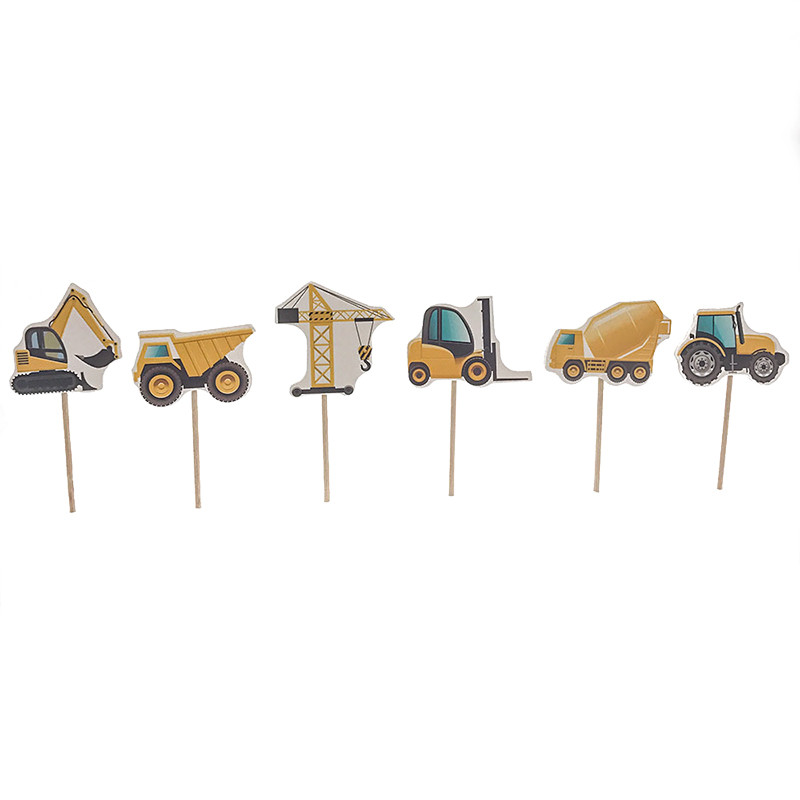 24 de bucăți pentru vehicule de construcții Cupcake Topper pentru băieți, decorațiuni pentru petrecerea de aniversare, camion de inginerie, aprovizionare pentru decorarea torturilor, pentru Baby Shower