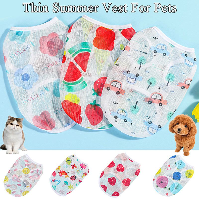 Suns Vasaras Apģērbi Suņi Plāna Veste Jauka multfilma Apdrukāta Pludmales Apģērbs Kaķu T-krekls Saules aizsardzības Apģērbs Mazam Lielam Kaķa Sunim